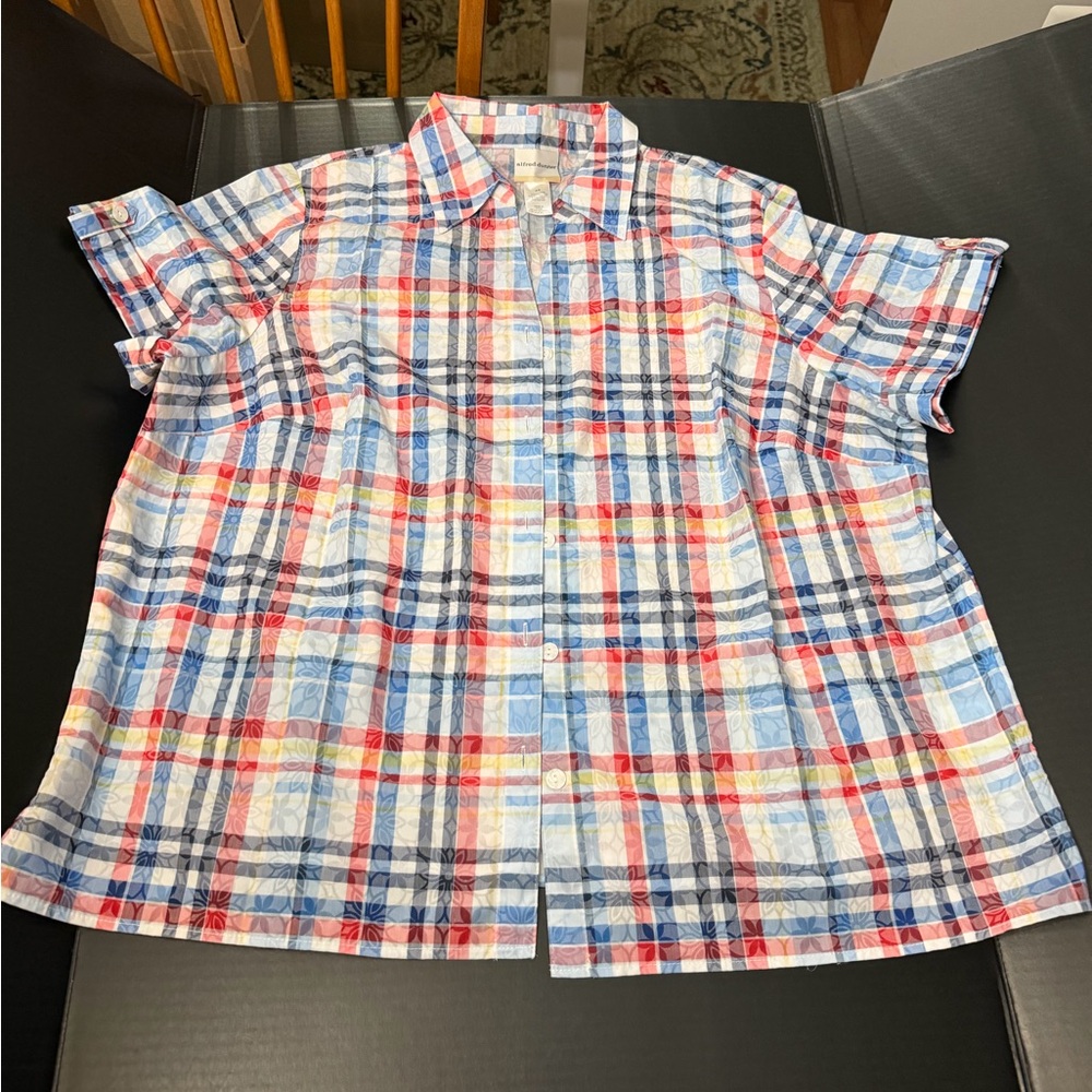 Alfred Dunner Women's Plaid Blouse in Red, Blue, and White